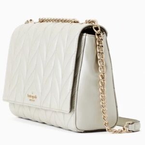 Kate Spade Briar Lane Quilted Emelyn Shoulder Bag Silver Champagne Chain